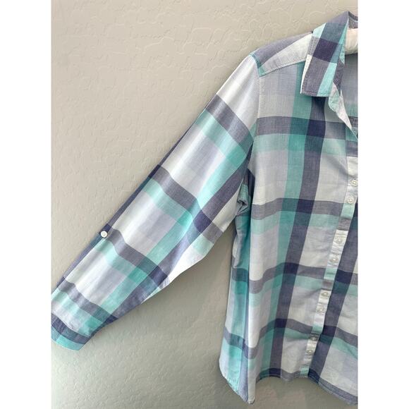 COLUMBIA | Blue White Plaid Button Down Long Sleeve Outdoors Shirt | Large - Picture 3 of 6